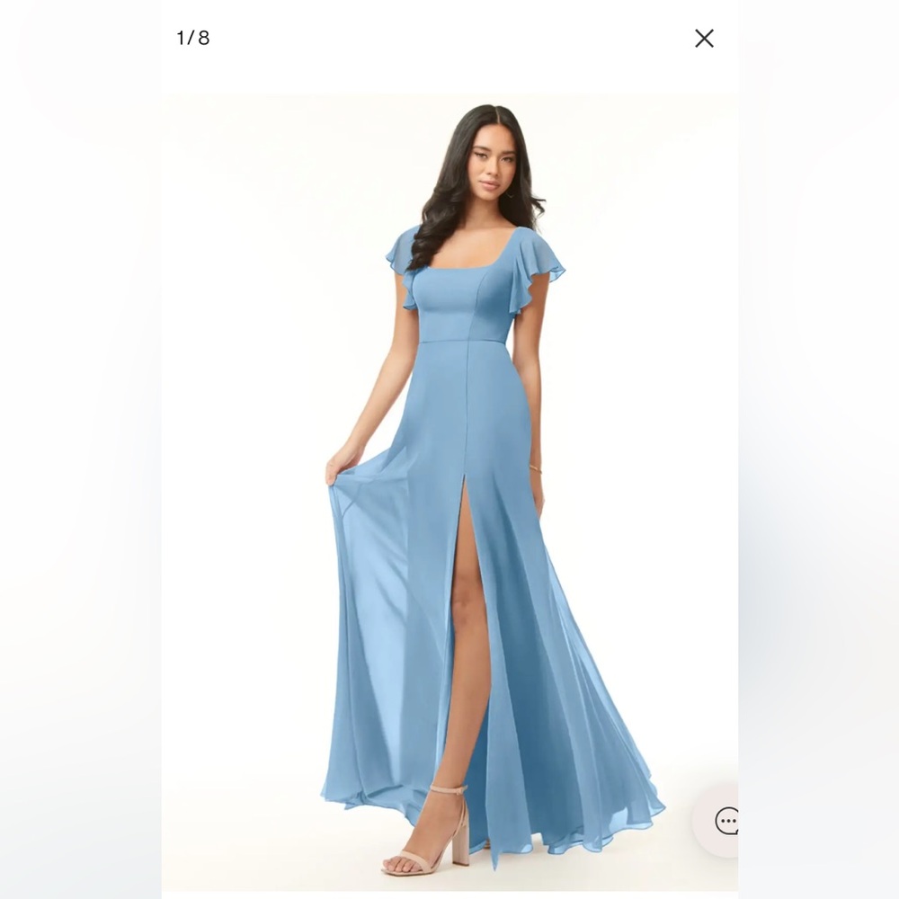 Azazie Bondi dress in steel blue in chiffon. Size A6